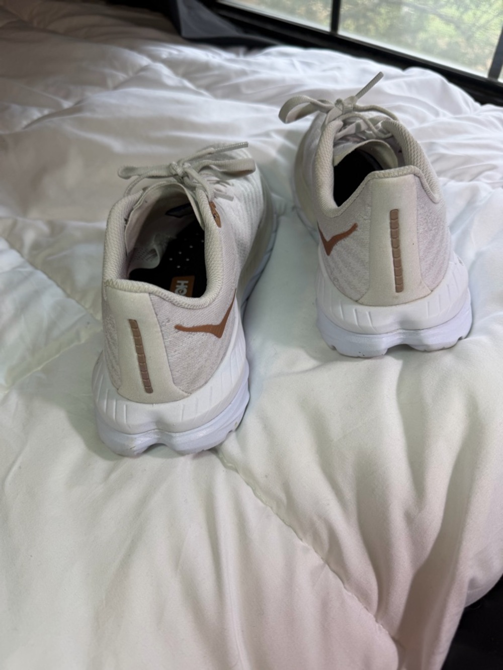 Hoka Men's Light Beige Running Sneakers with Tan Logo - Picture 5 of 7